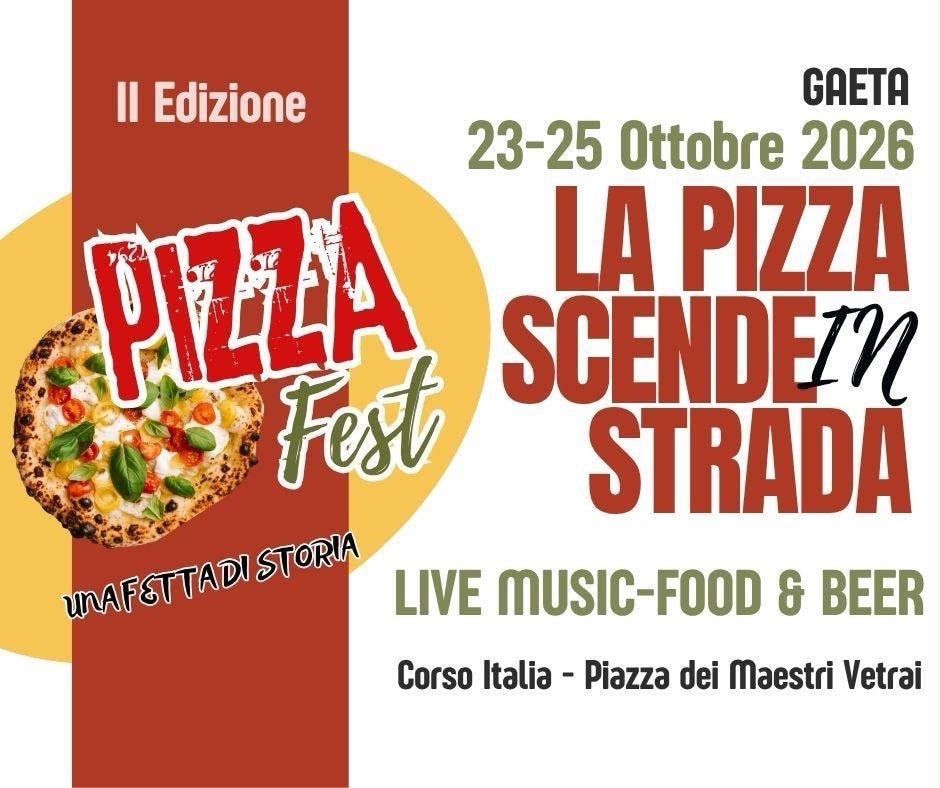 Locandina del Pizza Fest, seconda edizione: la pizza scende in strada a Gaeta dal 23 al 25 ottobre 2026